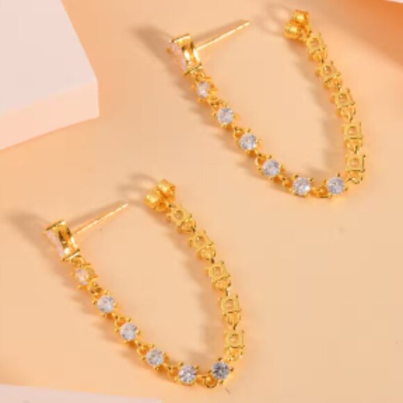 LUSTRO STELLA FINEST CZ Jewelry - Lustro Stella Finest CZ Huggie Hoop Chain Earrings